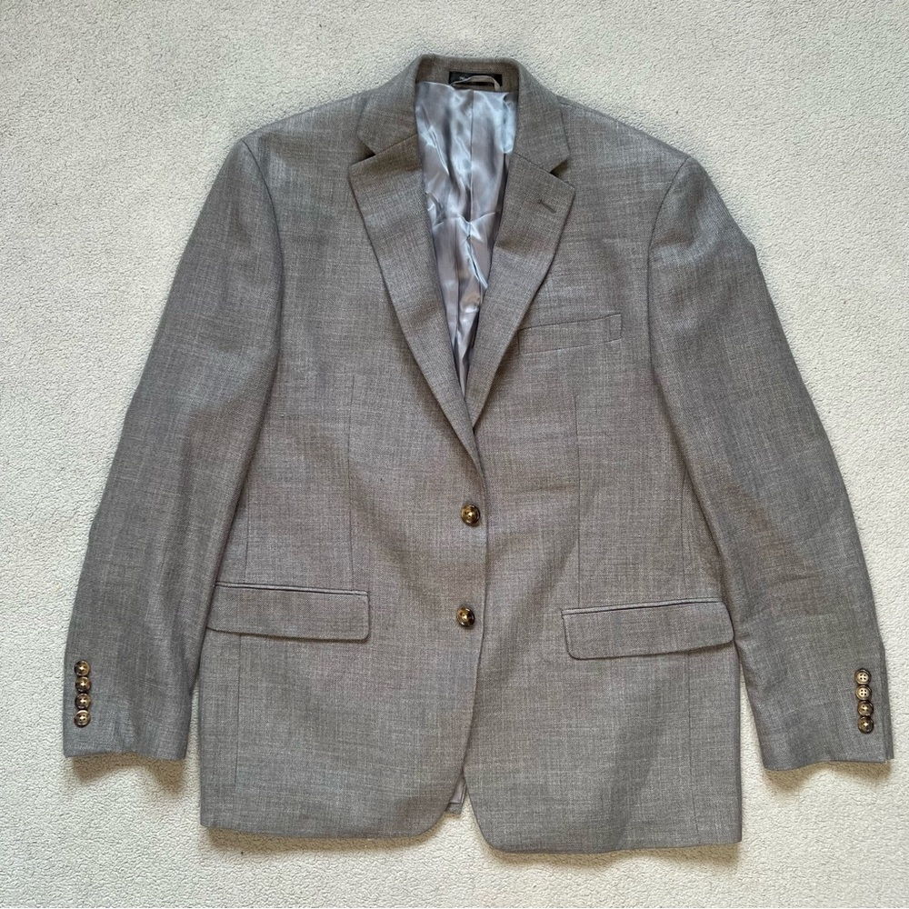 Lauren Ralph Lauren Polyester Rayon Linen Blazer Jacket Mens 42r Gray Coat